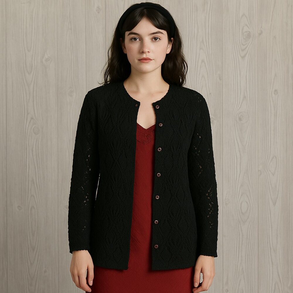 Vintage Monrose Japan Black Crochet Cardigan XS | Cottage Goth Coquette Style